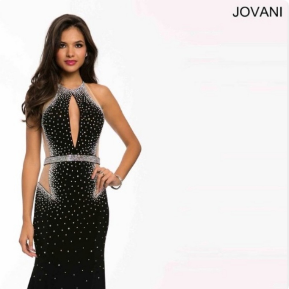 Long Black Jovani Gown | Swarovski Crystal